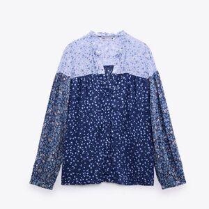 ZARA WOMENS FLORAL PRINT BLOUSE SIZE MEDIUM MULTICOLOR BLUES NWT